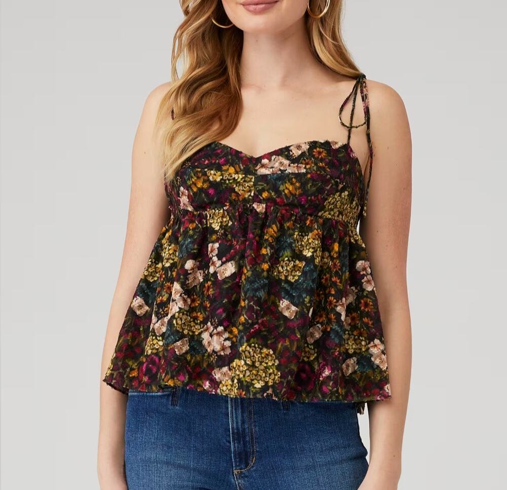 Amanda Uprichard Cece Babydoll Top size XS Dark Floral Sweetheart Coquette Fairy - Picture 1 of 8